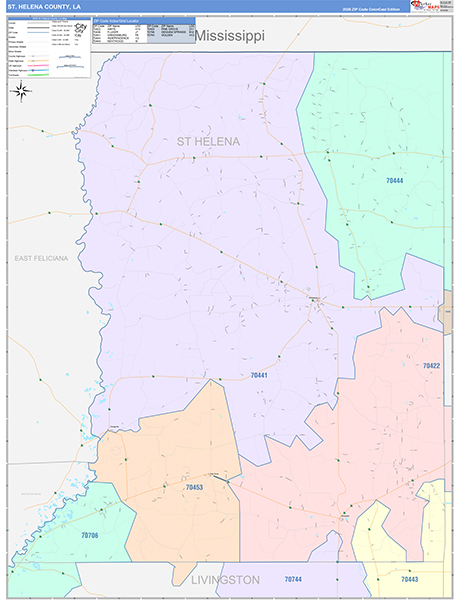 St. Helena Parish (County), LA Wall Map Color Cast Style